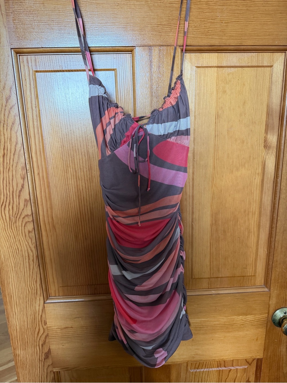 Women’s Ruched Strappy Dress in Multi Pink and Gray